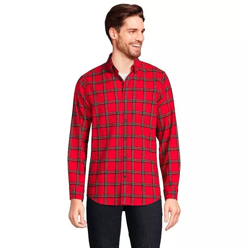 Men's Lands' End Traditional-Fit Flagship Flannel Shirt, Size: XL, Navy Green Plaid Product Image