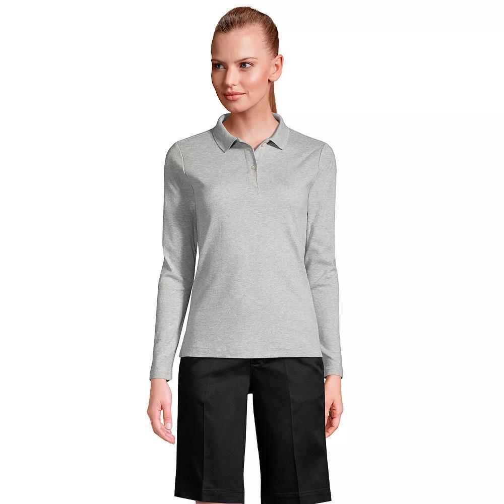 Women's Lands' End School Uniform Long Sleeve 2-Button Interlock Polo Shirt, Size: XS, White Product Image