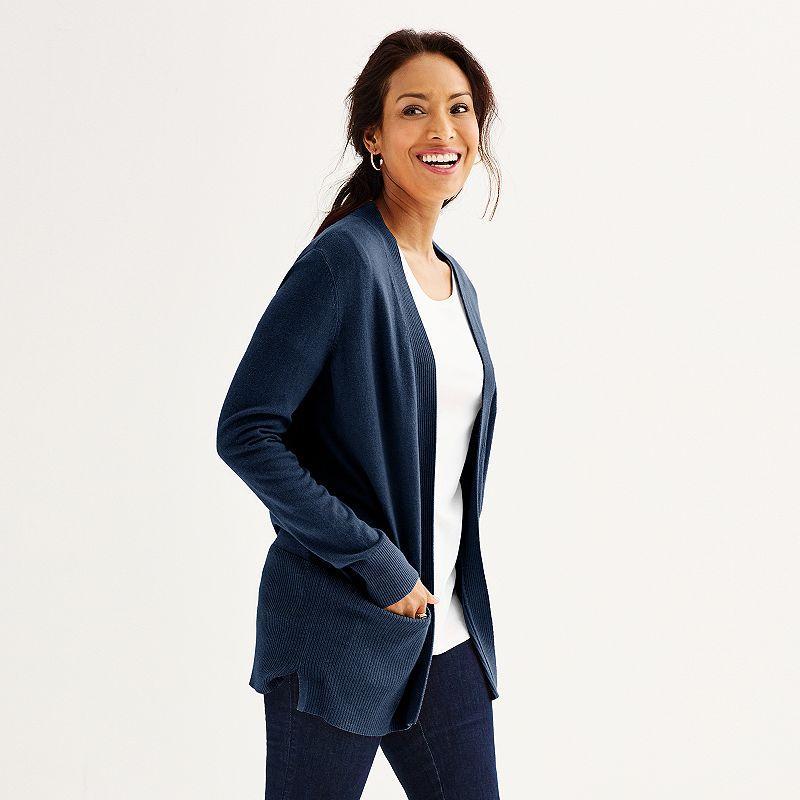 Petite Croft & Barrow Open-Front Cardigan with Pockets, Womens Product Image