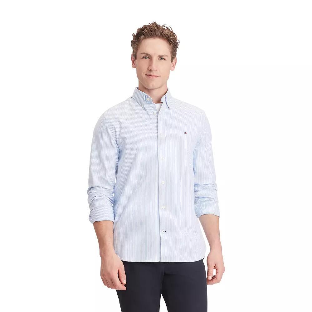Men's Tommy Hilfiger Long Sleeve Striped Woven Shirt, Size: Small, Copenhagen Blue Stripe Product Image