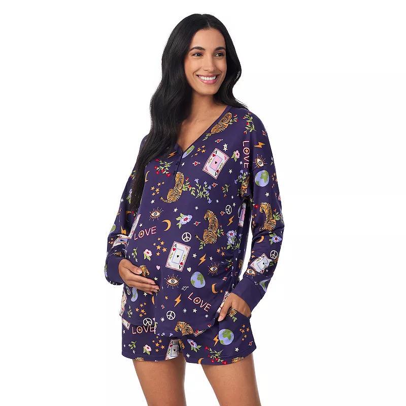 Maternity Beauty Sleep Social Long Sleeve Henley Pajama Top & Pajama Shorts Set, Women's, Size: XL-Mat, Superstar Product Image