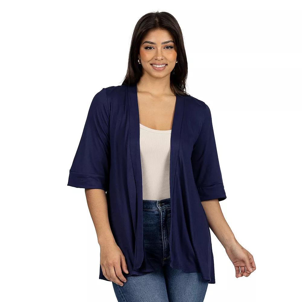 Women's 24Seven Comfort Apparel Open Front Elbow Length Sleeve Cardigan, Size: Large, Red Product Image