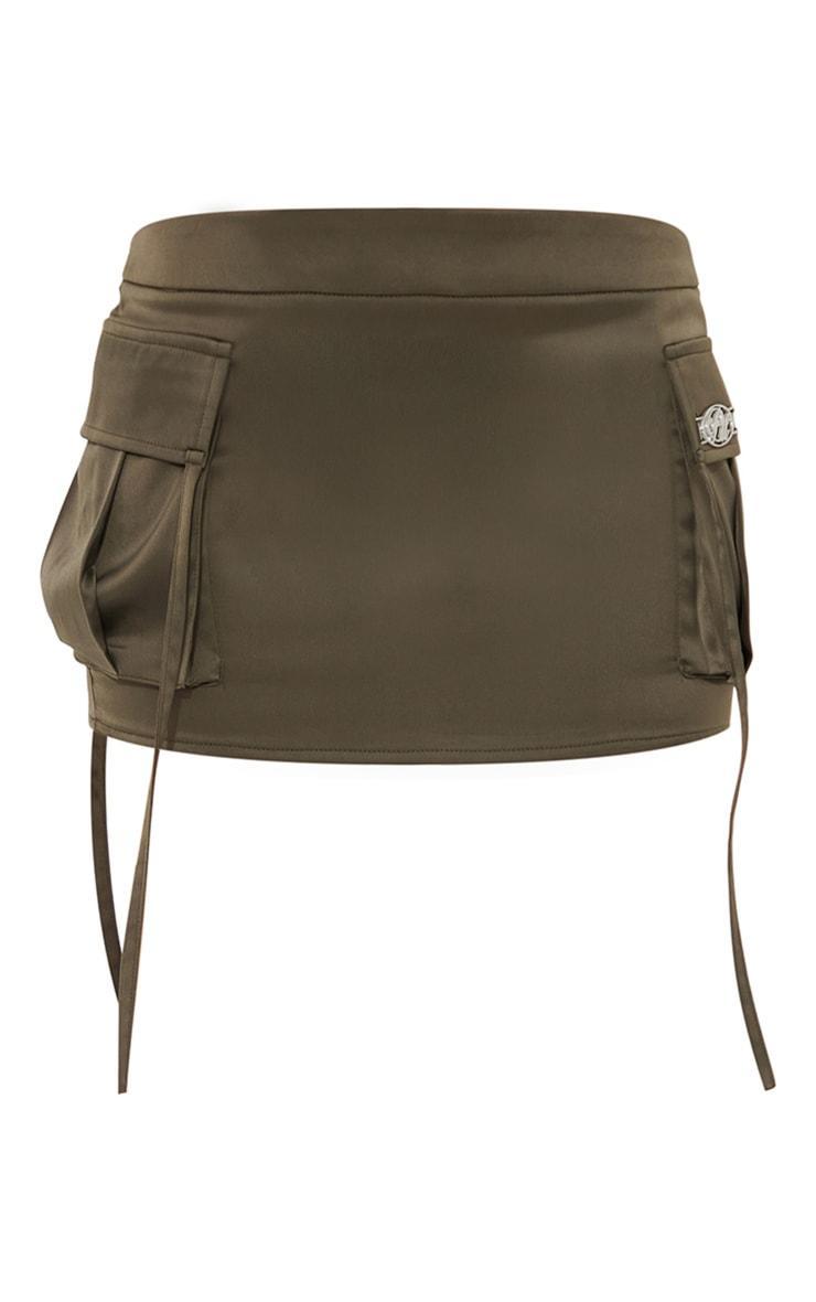 PRETTYLITTLETHING Khaki Satin Cargo Micro Mini Skirt Product Image