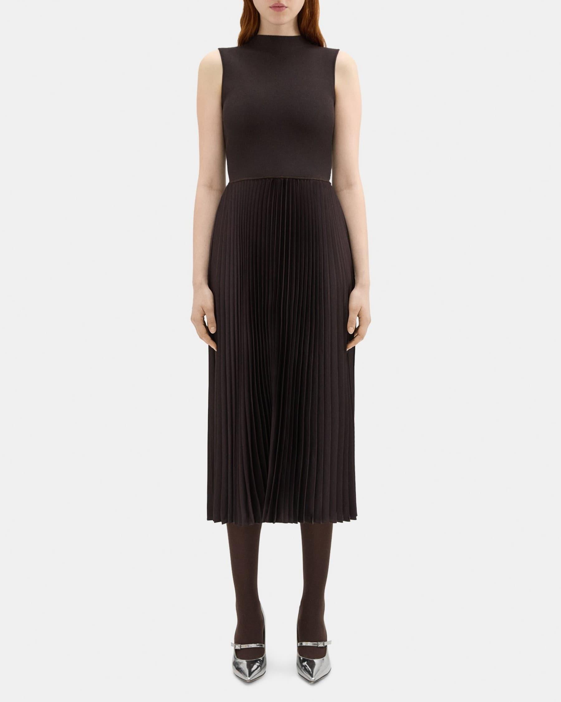 Pleated Combo Dress in Textured Satin Product Image