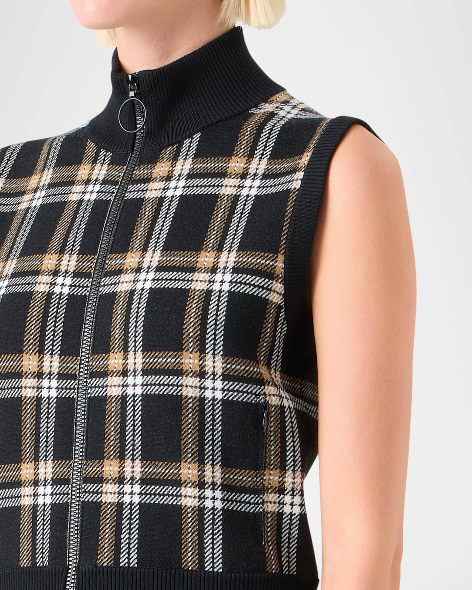 Plaid Jacquard Sleeveless Zip Sweater Product Image