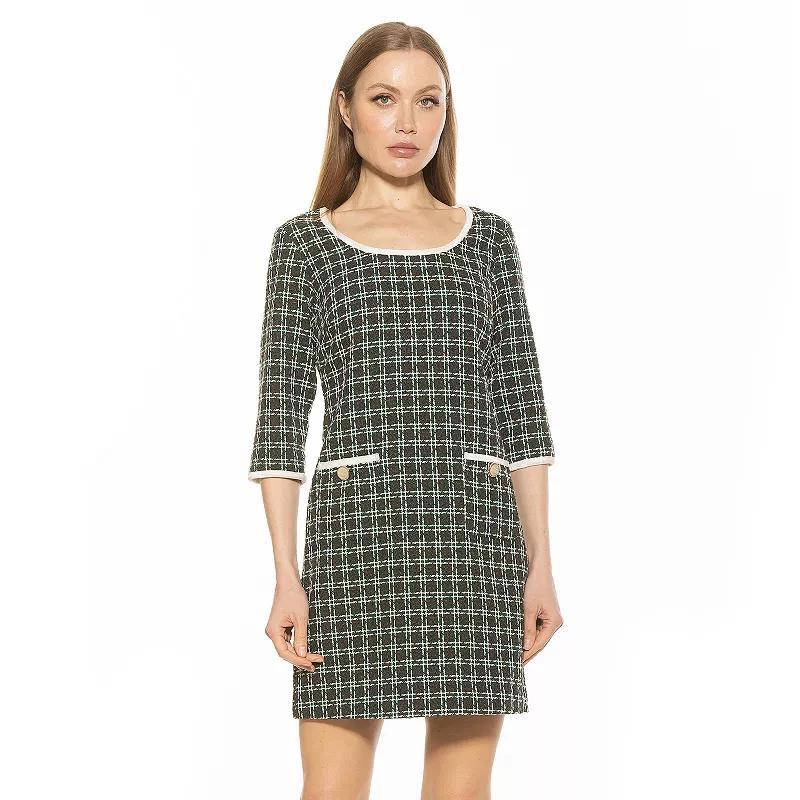 Women's ALEXIA ADMOR Orla Scoop Neck Shift Dress, Size: 4, Green Plaid Product Image