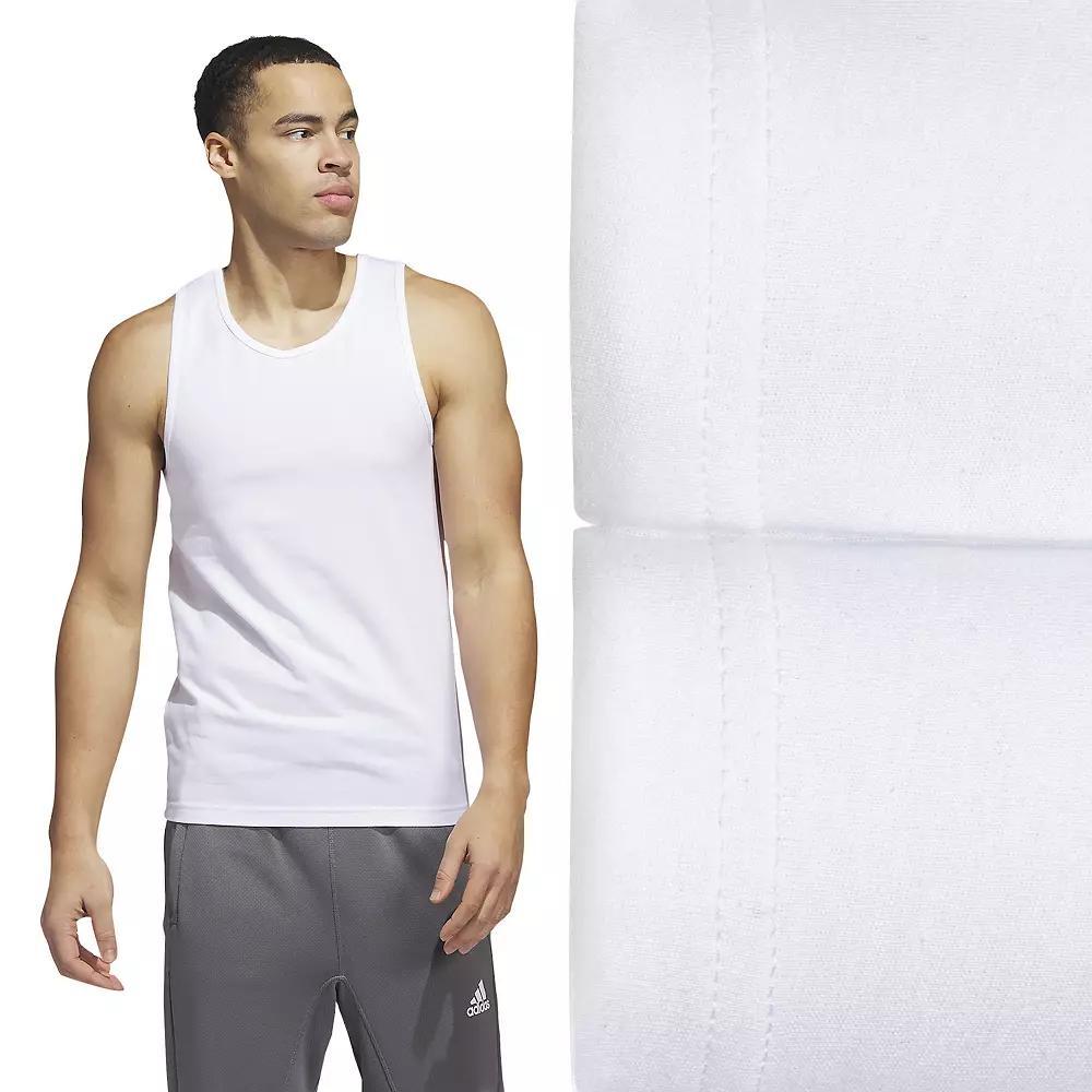 Men's adidas 2-pack Stretch Cotton Tank Tops, Size: Medium, White Product Image