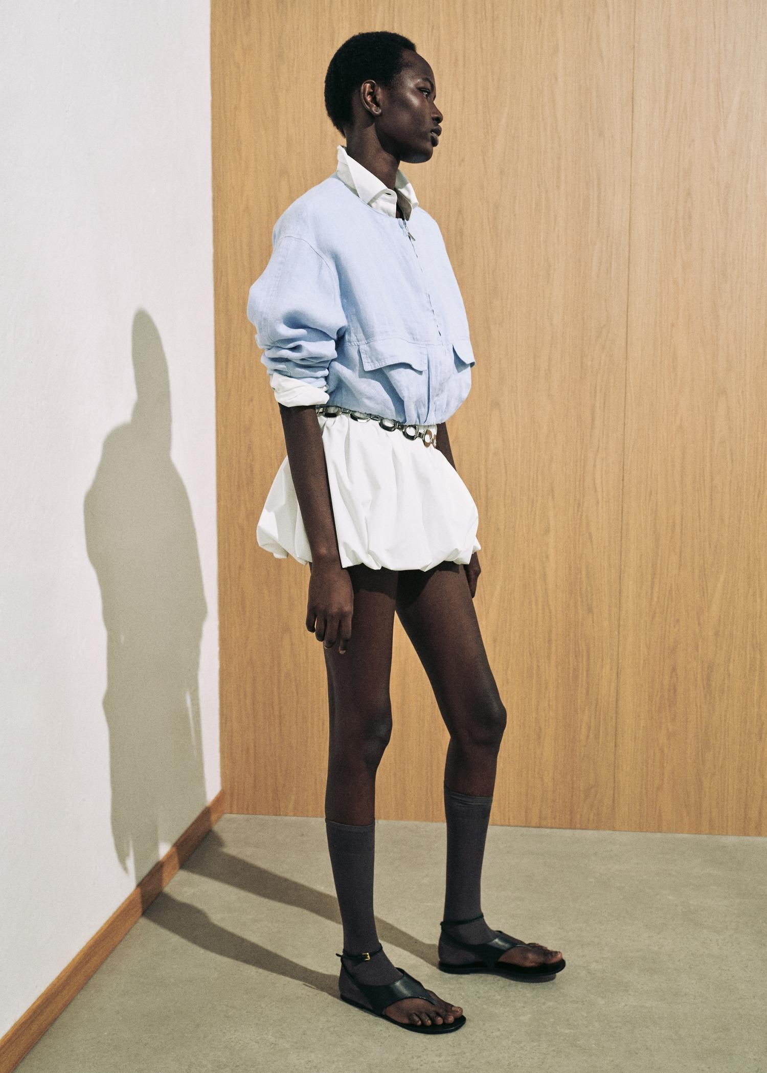 Cropped linen jacket with pockets - Women | MANGO USA Product Image