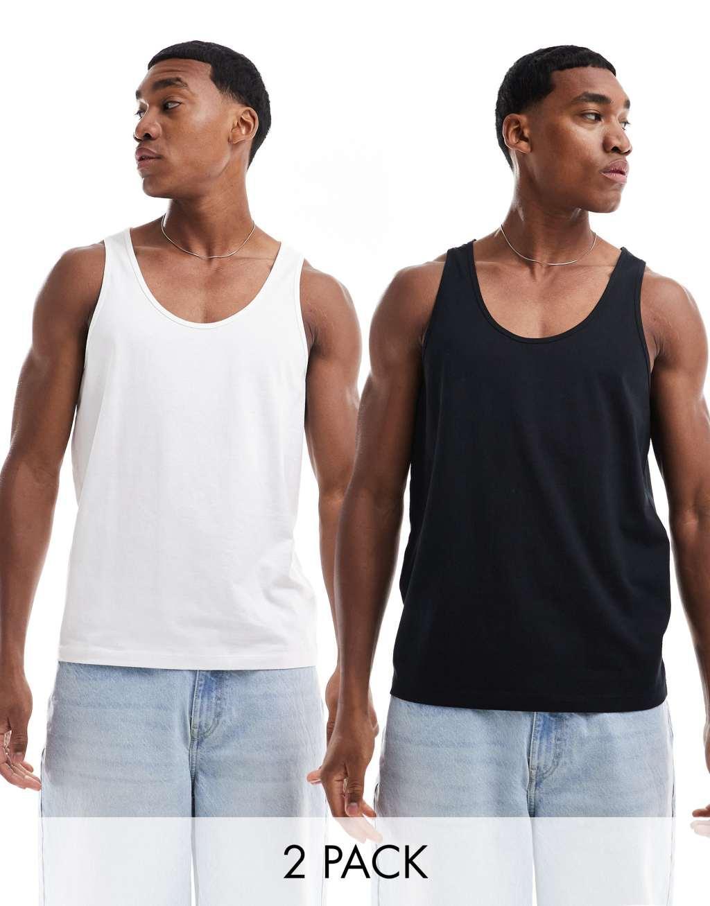 ASOS DESIGN 2 pack tank top in black and white Product Image