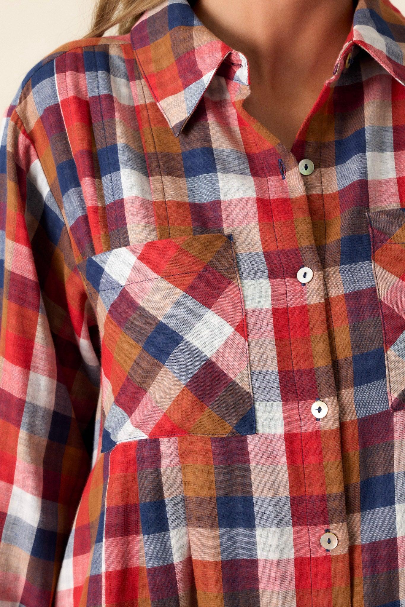 Gliding By Cotton Red Multi Plaid Mini Dress Product Image