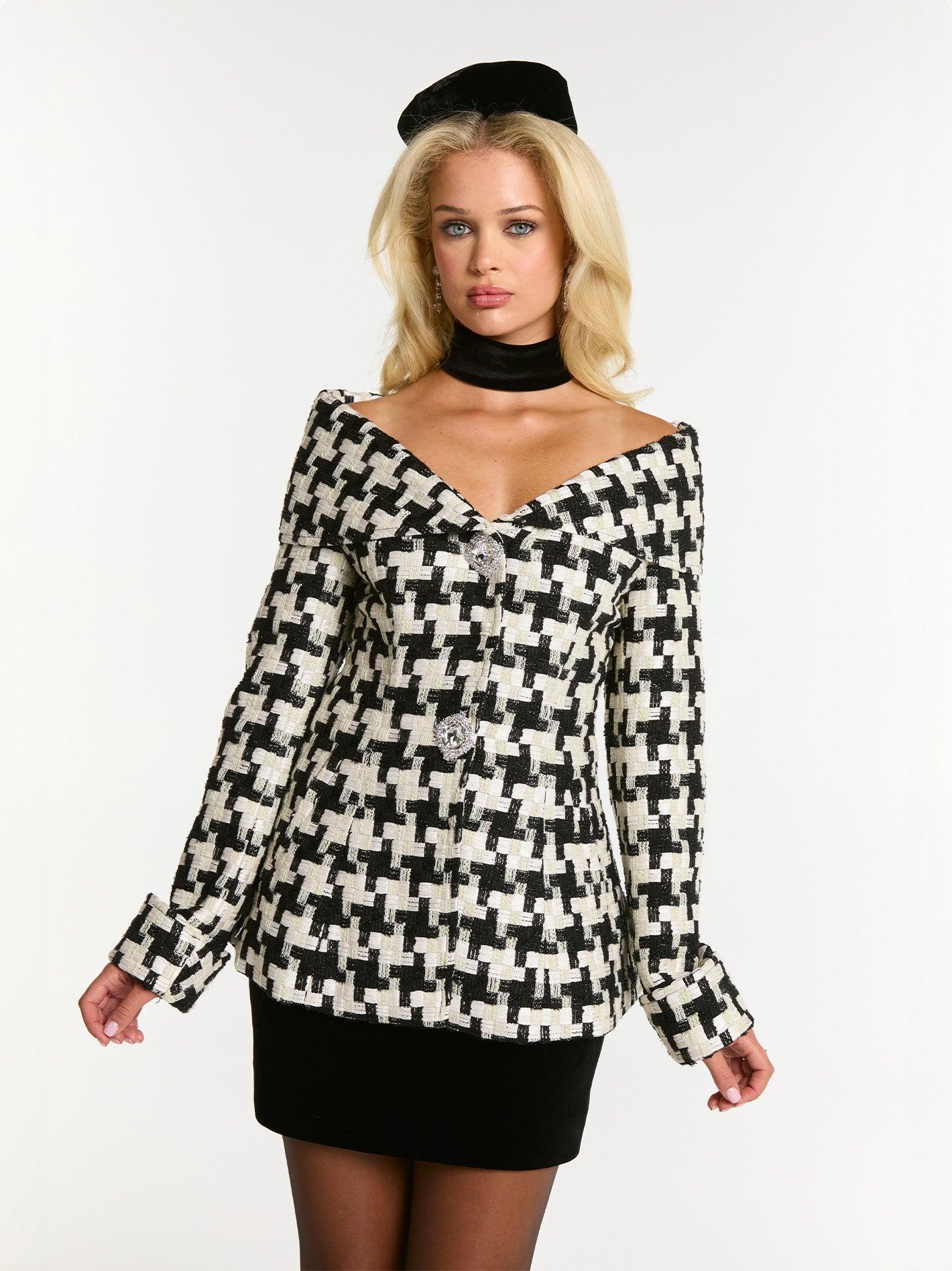 Marlee Plaid Top (Black/White) Product Image