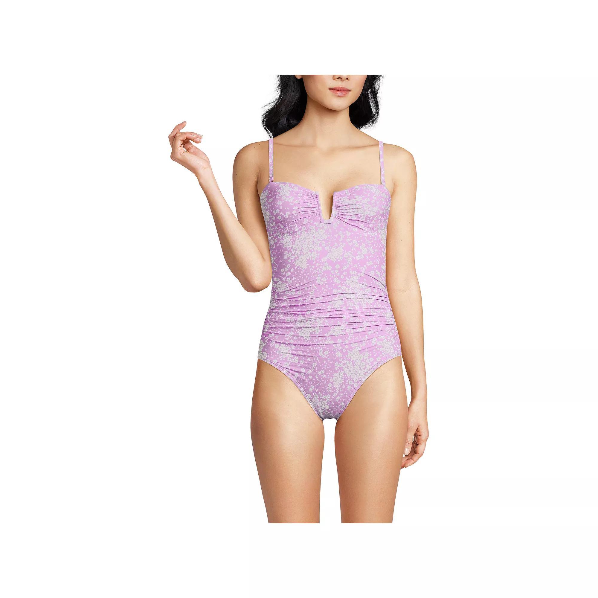 Women's Lands' End Slender Suit U-Wire Bandeau One Piece Swimsuit, Size: 8, Black Product Image
