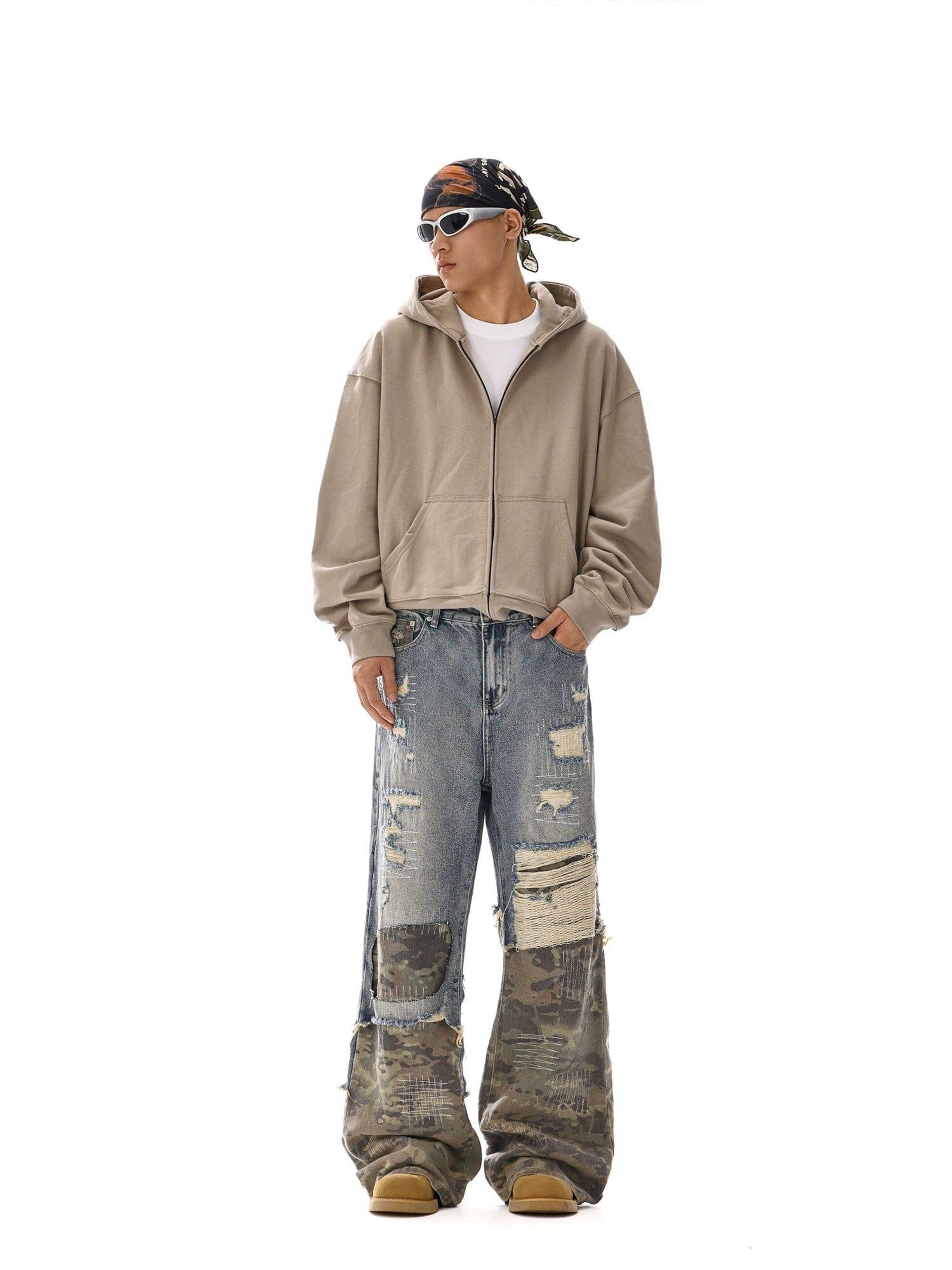 RT No. 12110 CAMO PATCH DISTRESSED DENIM JEANS Product Image