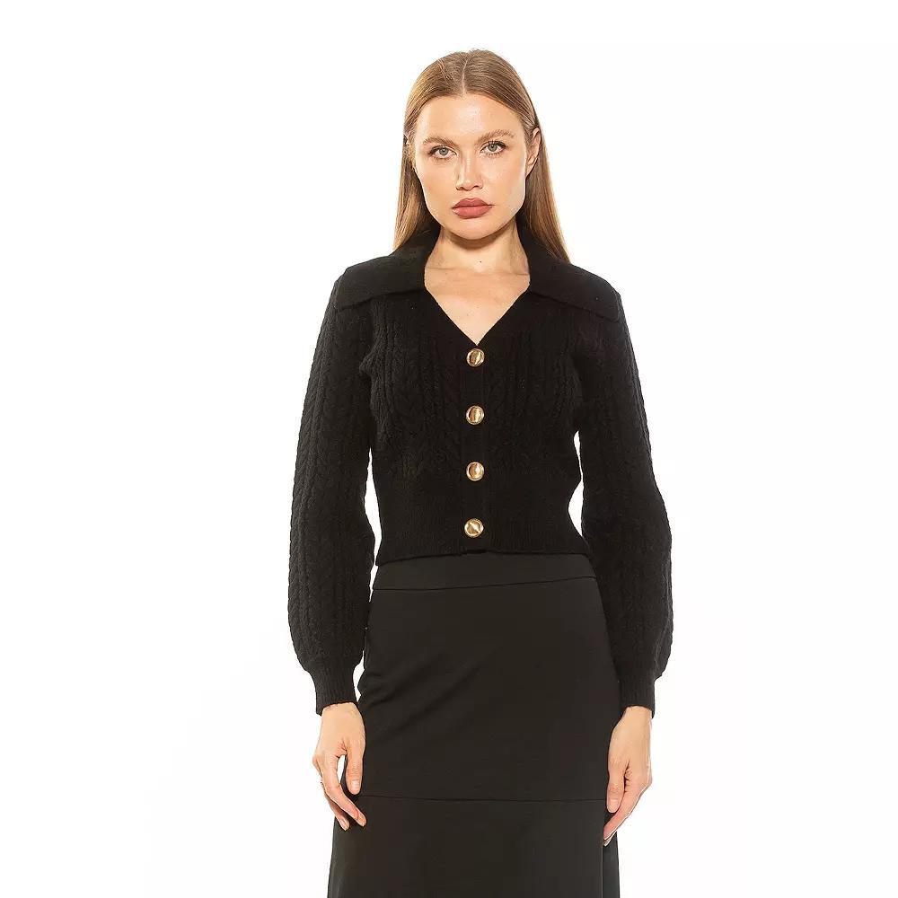 Women's ALEXIA ADMOR Hazel Cable Knit Cardigan, Size: XL, Black Product Image