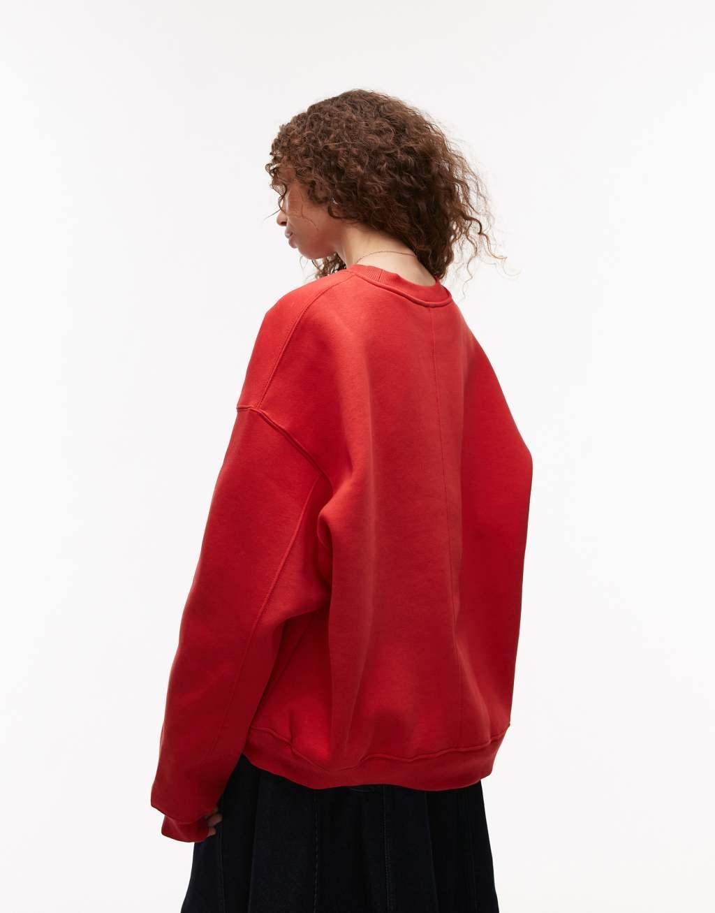 Topshop premium seam detail sweat in red Product Image