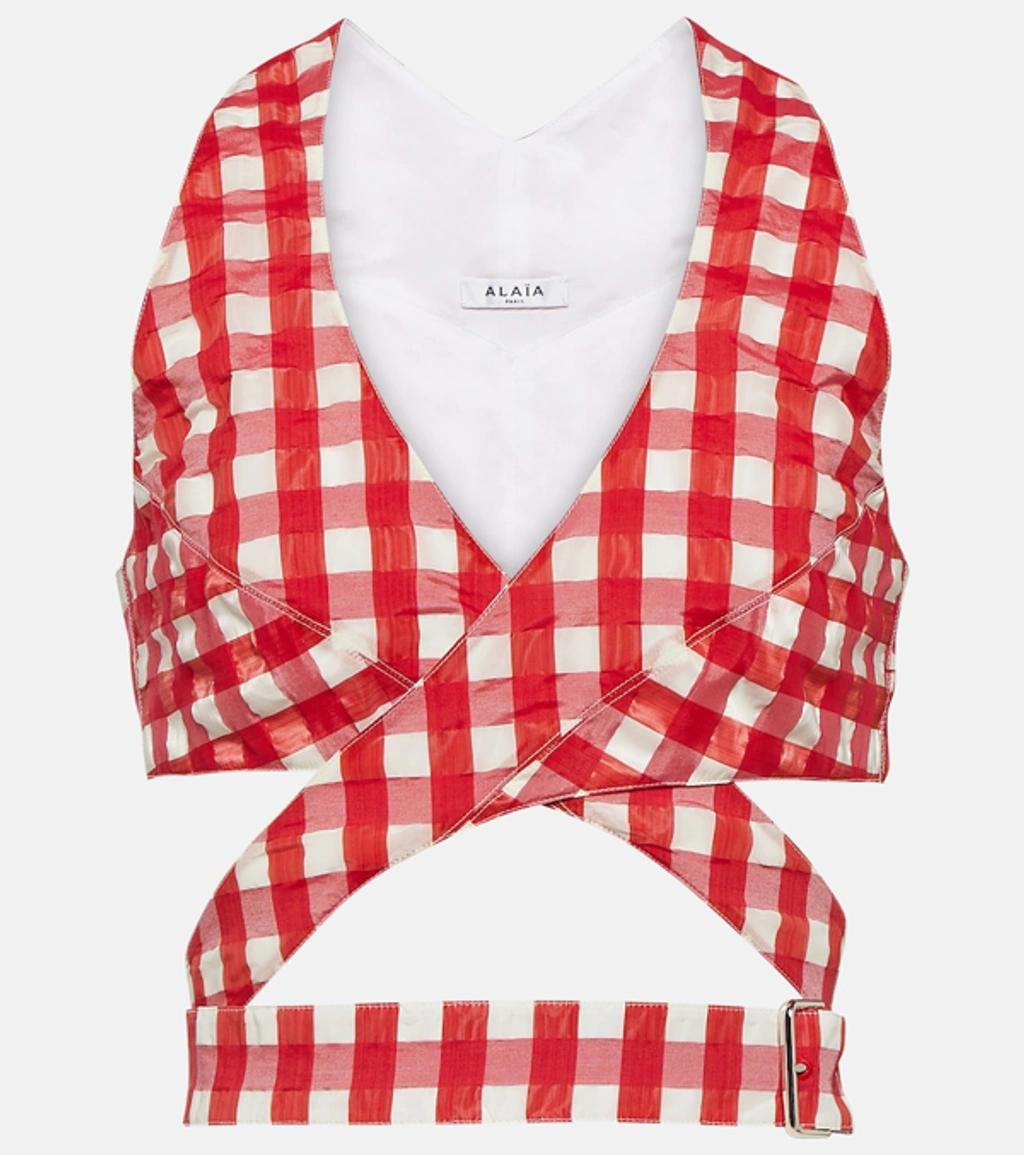 ALAÏA Wrapped Gingham Bra Top In Print Product Image