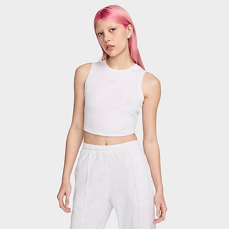 Nike Women's Sportswear Essential Ribbed Cropped Tank in Grey/Birch Heather Size Medium Polyester/Spandex Product Image