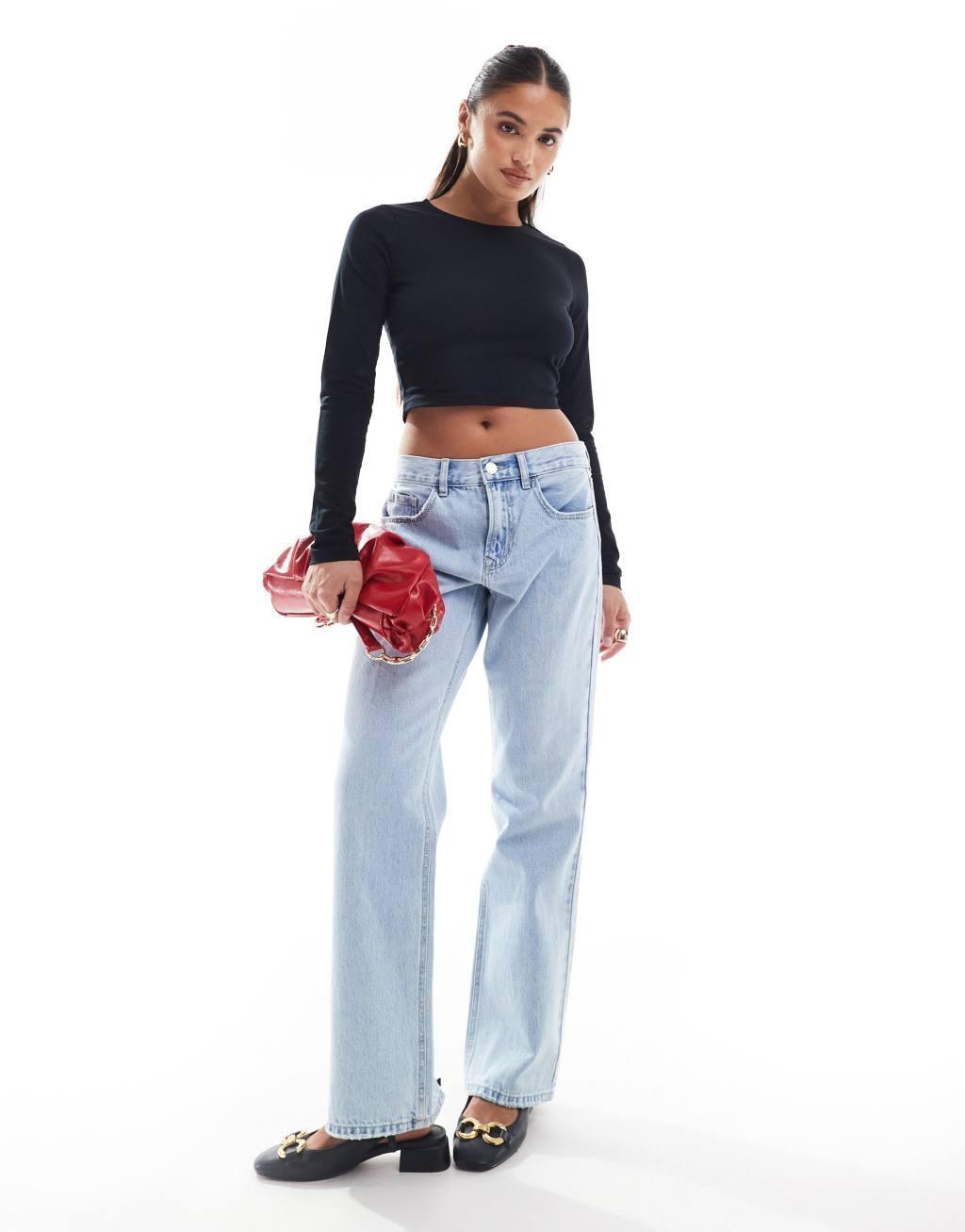 ASOS DESIGN fitted crop t-shirt with long sleeve in black Product Image