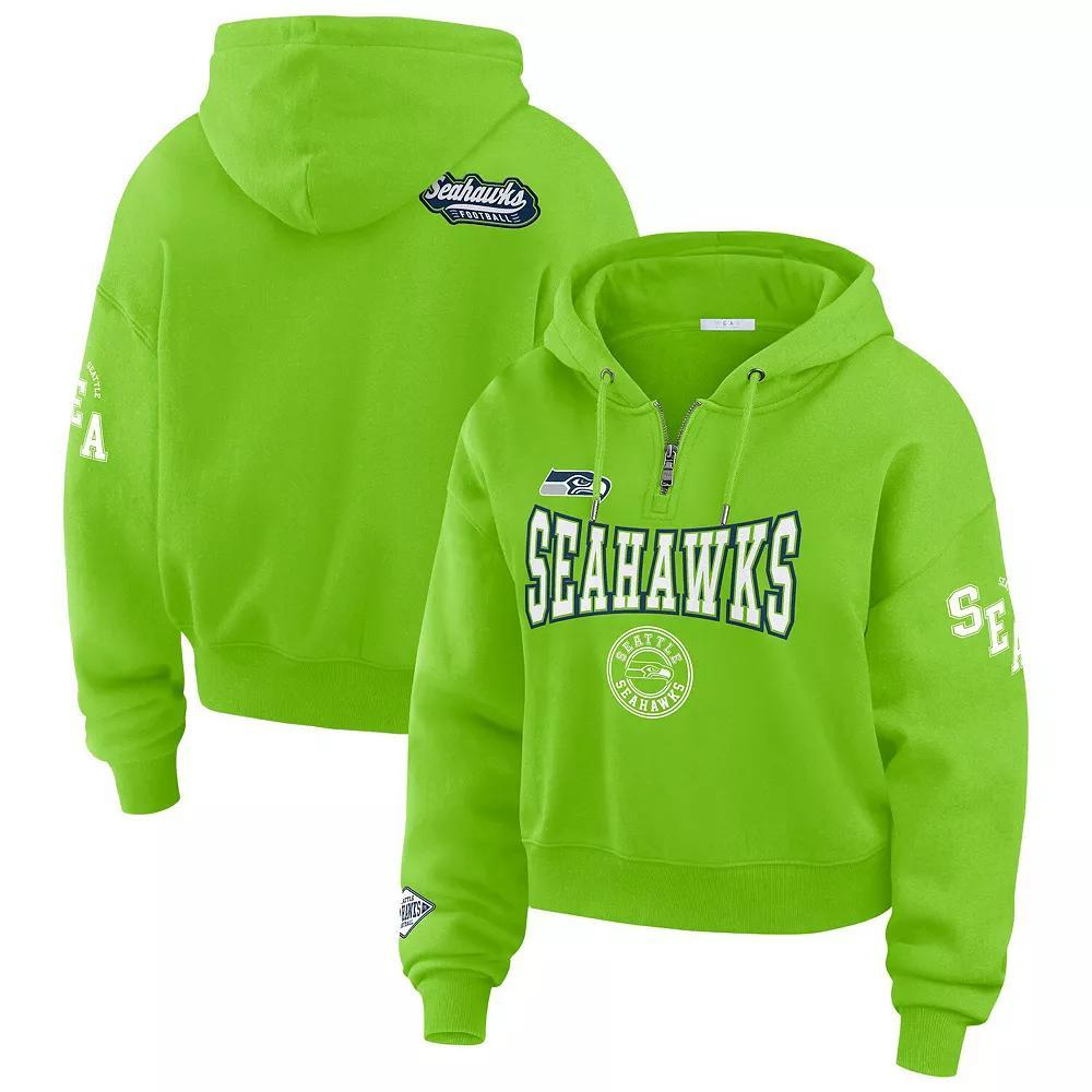Women's WEAR by Erin Andrews Neon Green Seattle Seahawks Plus Size Patch Quarter-Zip Hoodie, Size: 2XL, Brt Gr Product Image