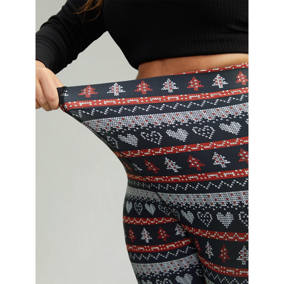Plus Size Christmas Print Mid Rise Skinny Leggings Women BlackFlower Casual High stretch Skinny Mid Rise Festival-Christmas Leggings BloomChic 26/4X Product Image