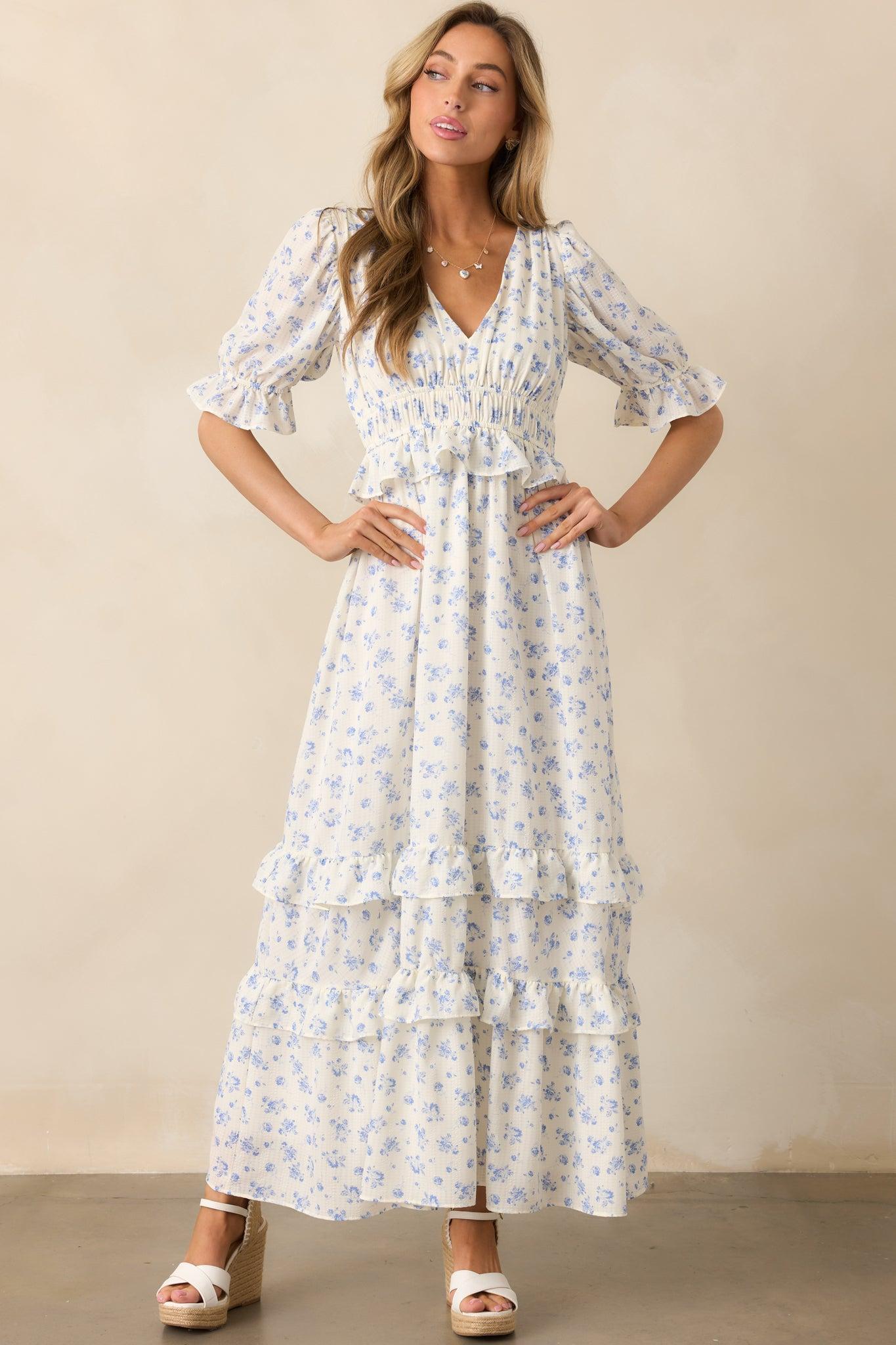 Tulip Tea Time Ivory Floral Ruffle Maxi Dress Product Image