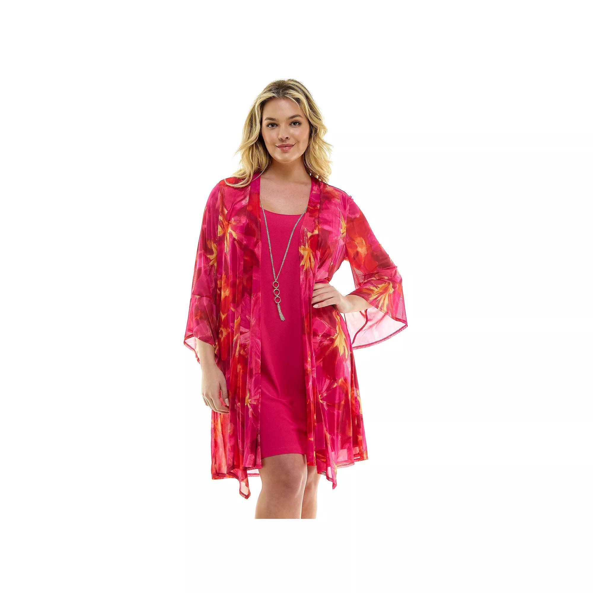 Plus Size Luxology Ruffle Cardigan Dress, Women's, Size: 3XL, Pink Orange Gold Product Image