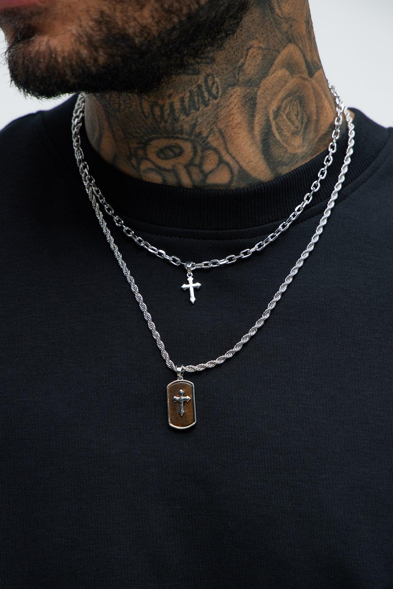 Serenity Cross Pendant - Silver/Brown Product Image