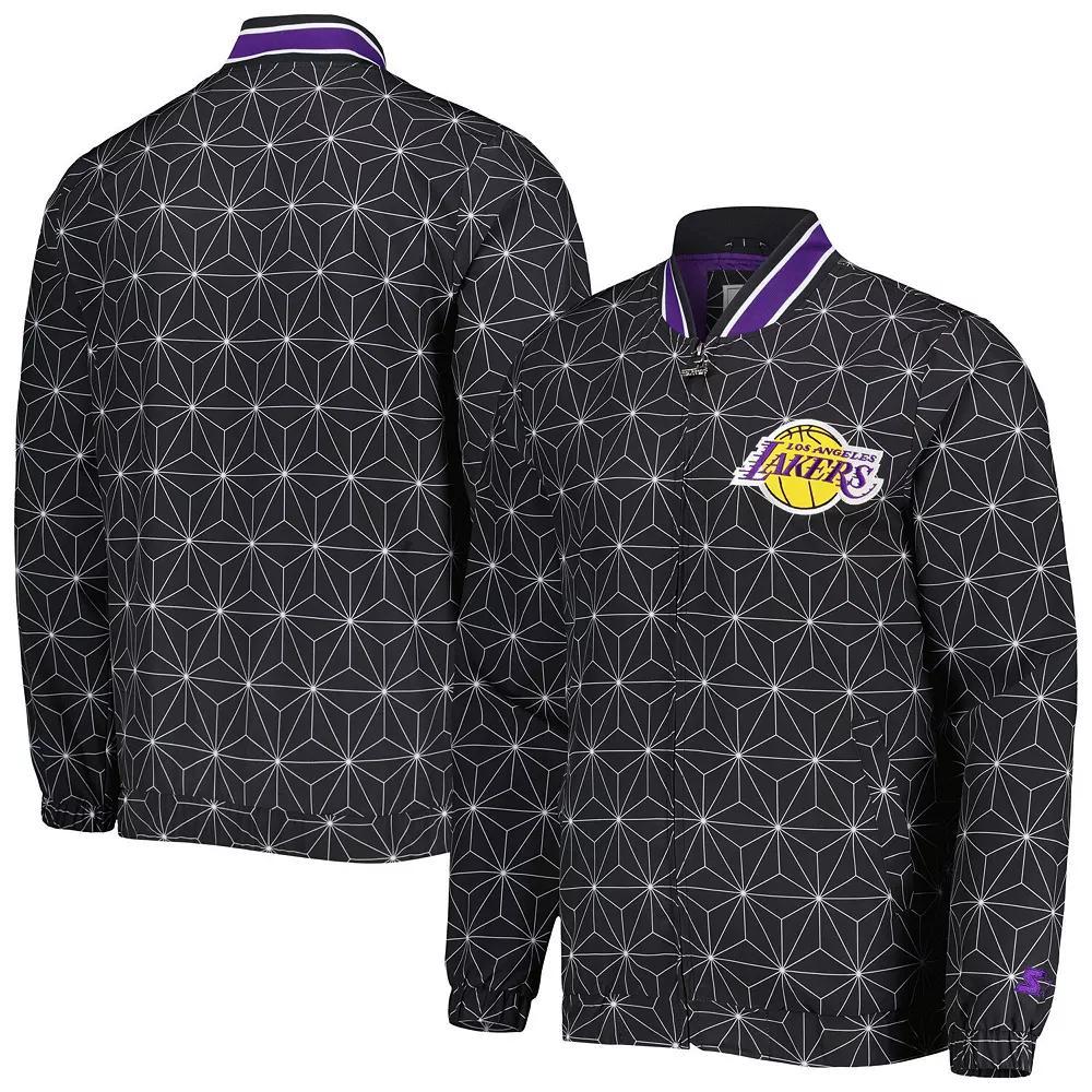 Men's Starter Black Los Angeles Lakers In-Field Play Fashion Satin Full-Zip Varsity Jacket, Size: Large Product Image
