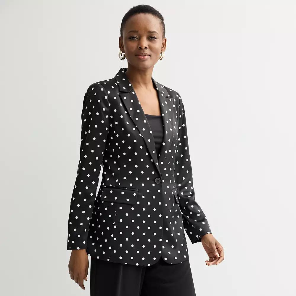 Women's INTEMPO™ Long Boyfriend Blazer, Size: Small, Polka Dot Product Image