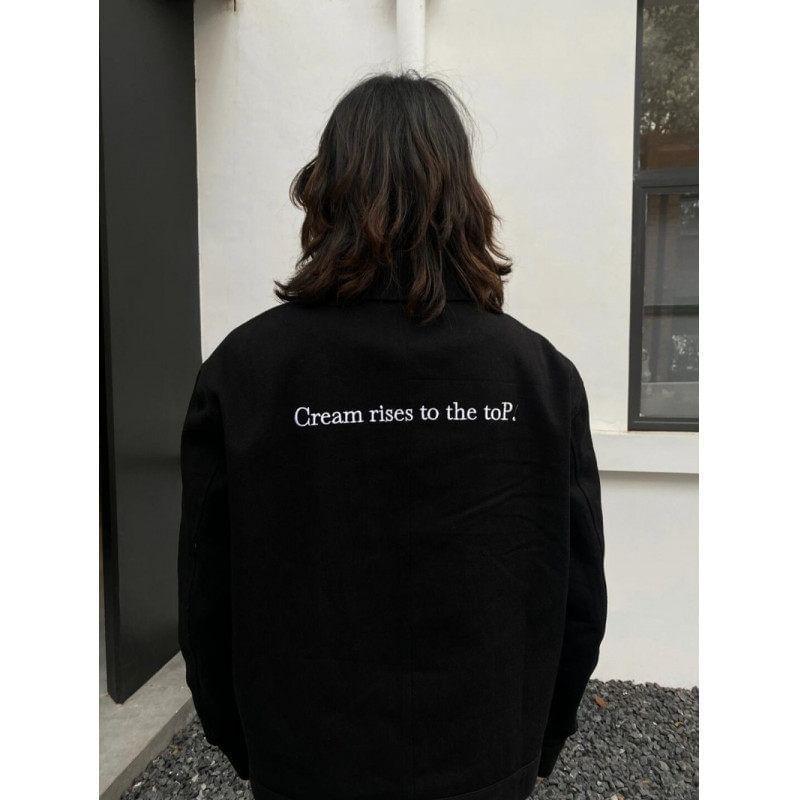 Collared Lettering Applique Zip Jacket Product Image