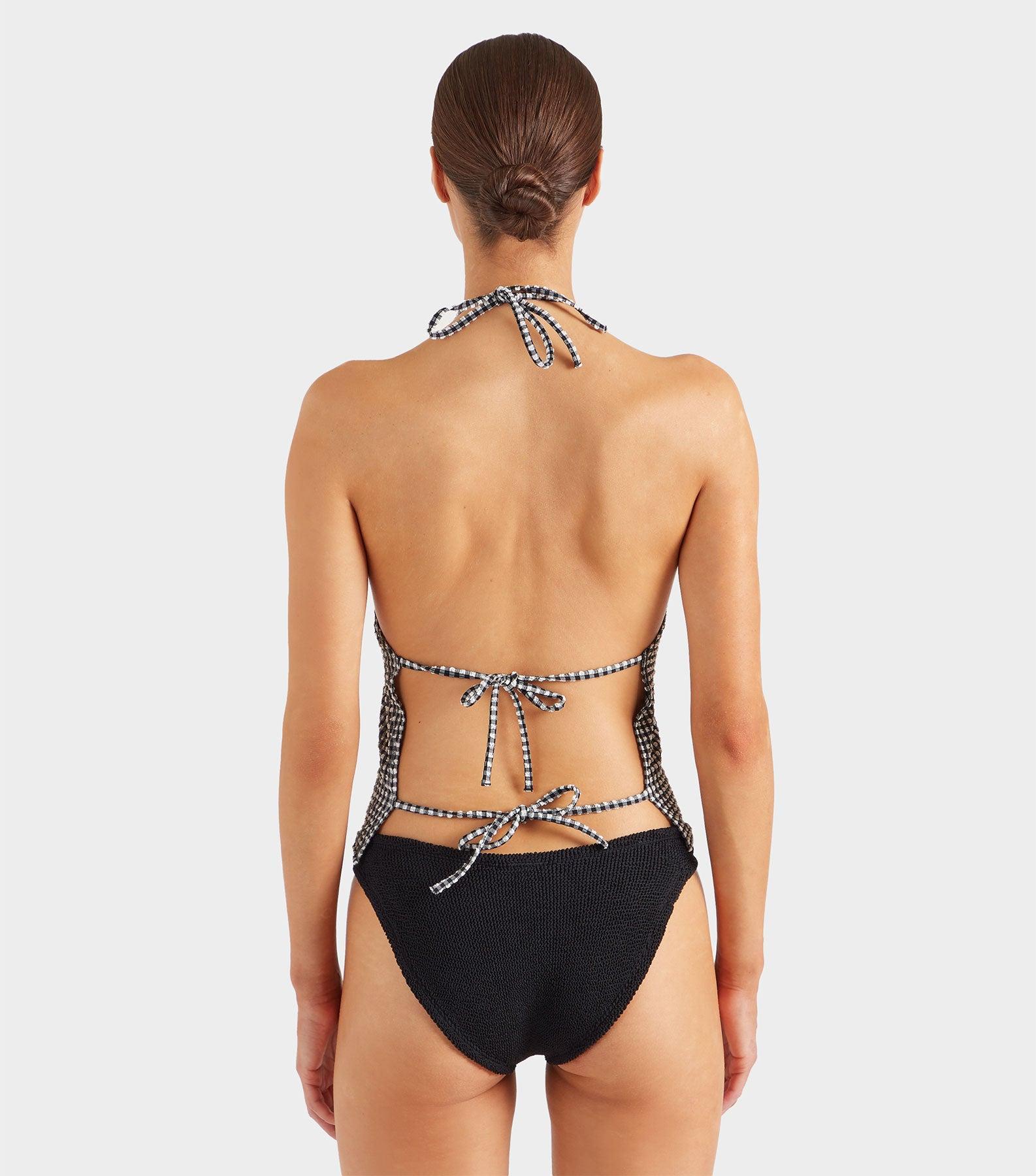 Gingham Seersucker Halter Top - Black Gingham Product Image