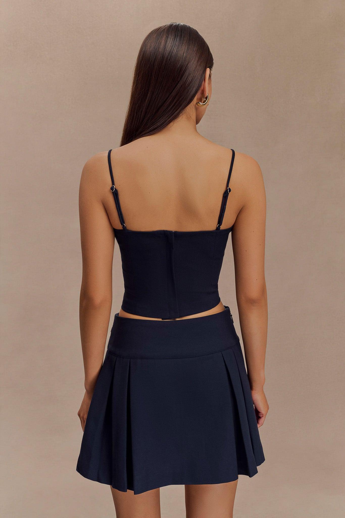 Angie Pleated Buckle Mini Skirt - Dark Navy Product Image