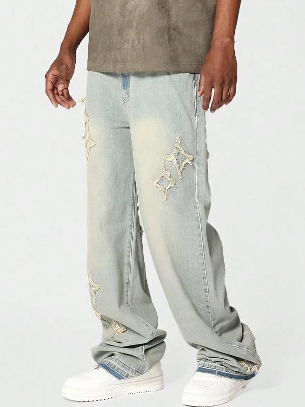Men's Solid Colour Loose Jeans Product Image