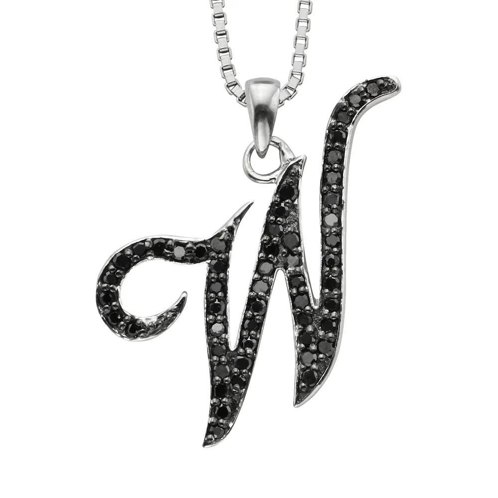 Jewelexcess Sterling Silver 1/4-ct. T.W. Black Diamond Initial Pendant, Women's, Size: 18", Q Product Image