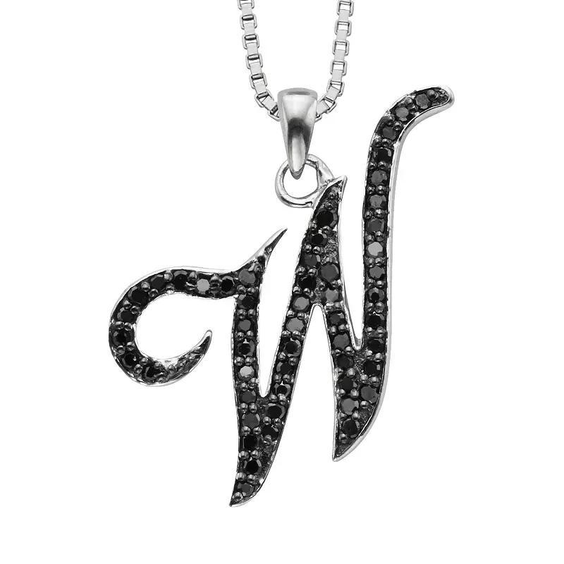 Jewelexcess Sterling Silver 1/4-ct. T.W. Black Diamond Initial Pendant, Women's, Size: 18", Q Product Image