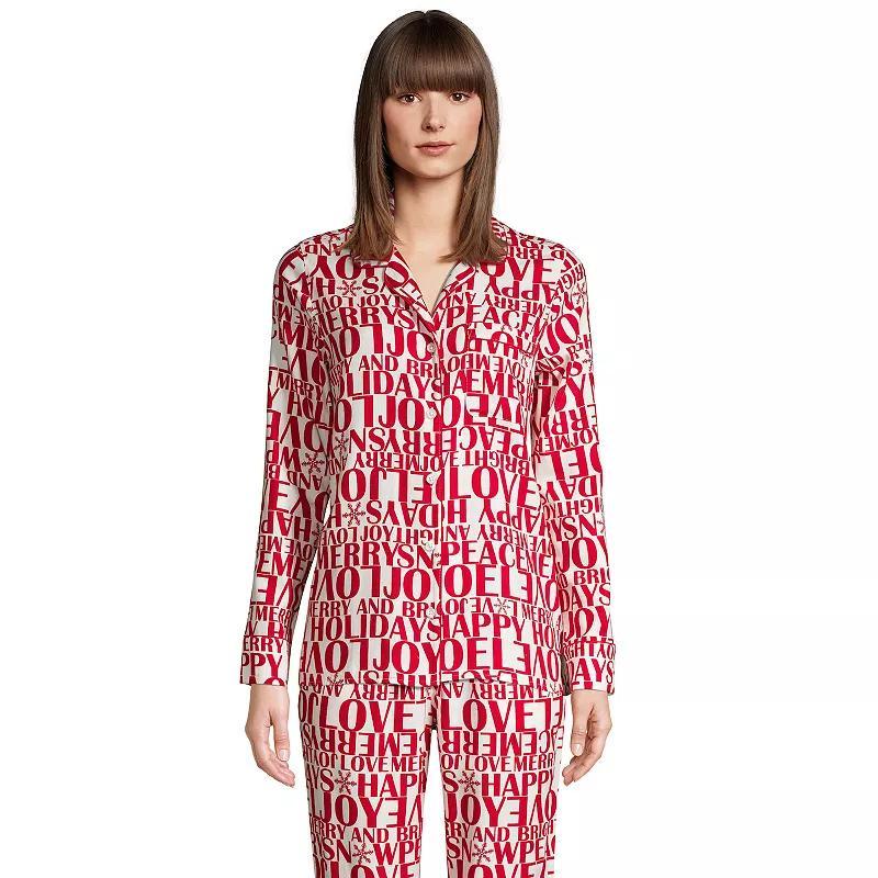 Women's Lands' End Long Sleeve Flannel Pajama Top, Size: Medium, Ivory Greetings Product Image