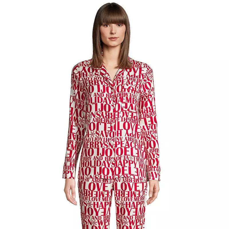 Women's Lands' End Long Sleeve Flannel Pajama Top, Size: Medium, Ivory Greetings Product Image