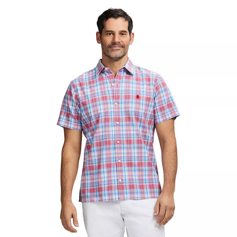 Men's IZOD Madras Short Sleeve Button Down Shirt, Size: XL, Holly Pink Plaid Product Image