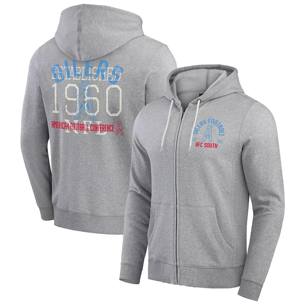 Men's Darius Rucker Collection by Fanatics Heather Gray Houston Oilers Vintage Stripe Full-Zip Hoodie, Size: 3XL, Nfl Grey Product Image