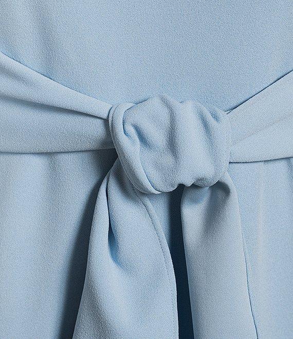 Adrianna Papell Plus Size Crepe Knit Tie Waist 3/4 Sleeve Round Neck Sheath Dress Product Image