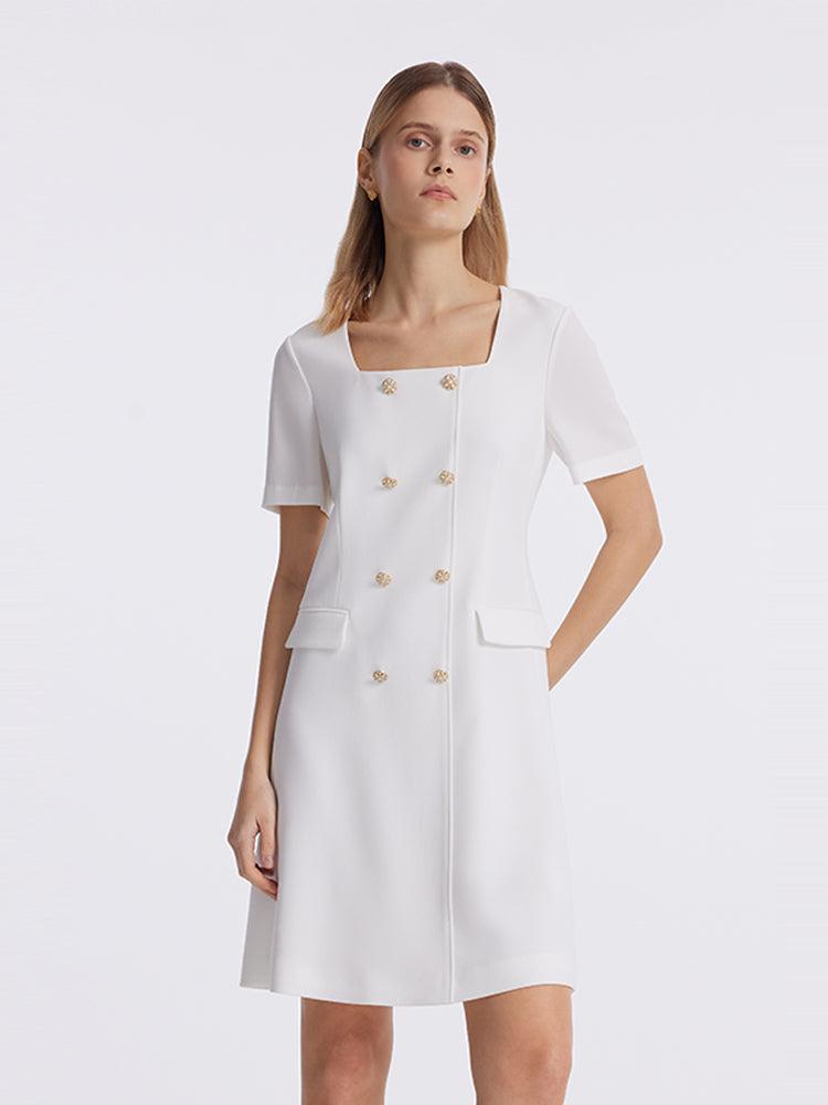 Triacetate Square Neck Double-Breasted Women Mini Dress Product Image