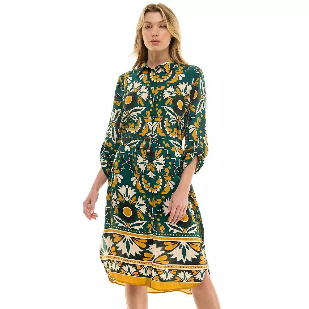 Women's Figueroa & Flower Button Front Shirt Dress, Size: Large, Green Product Image