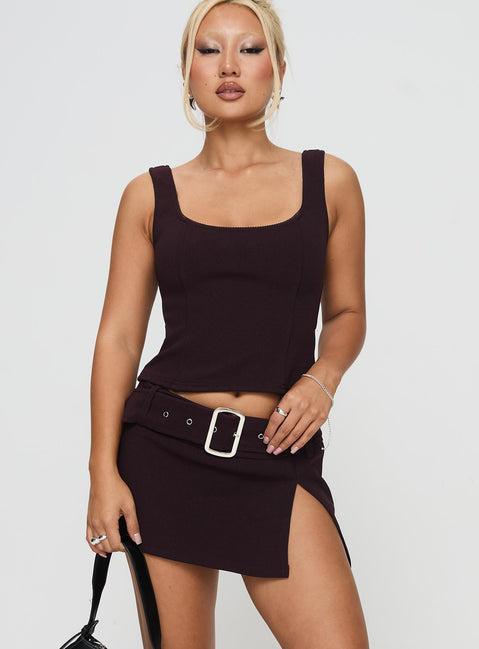 Genessa Belted Micro Mini Skirt Wine Product Image