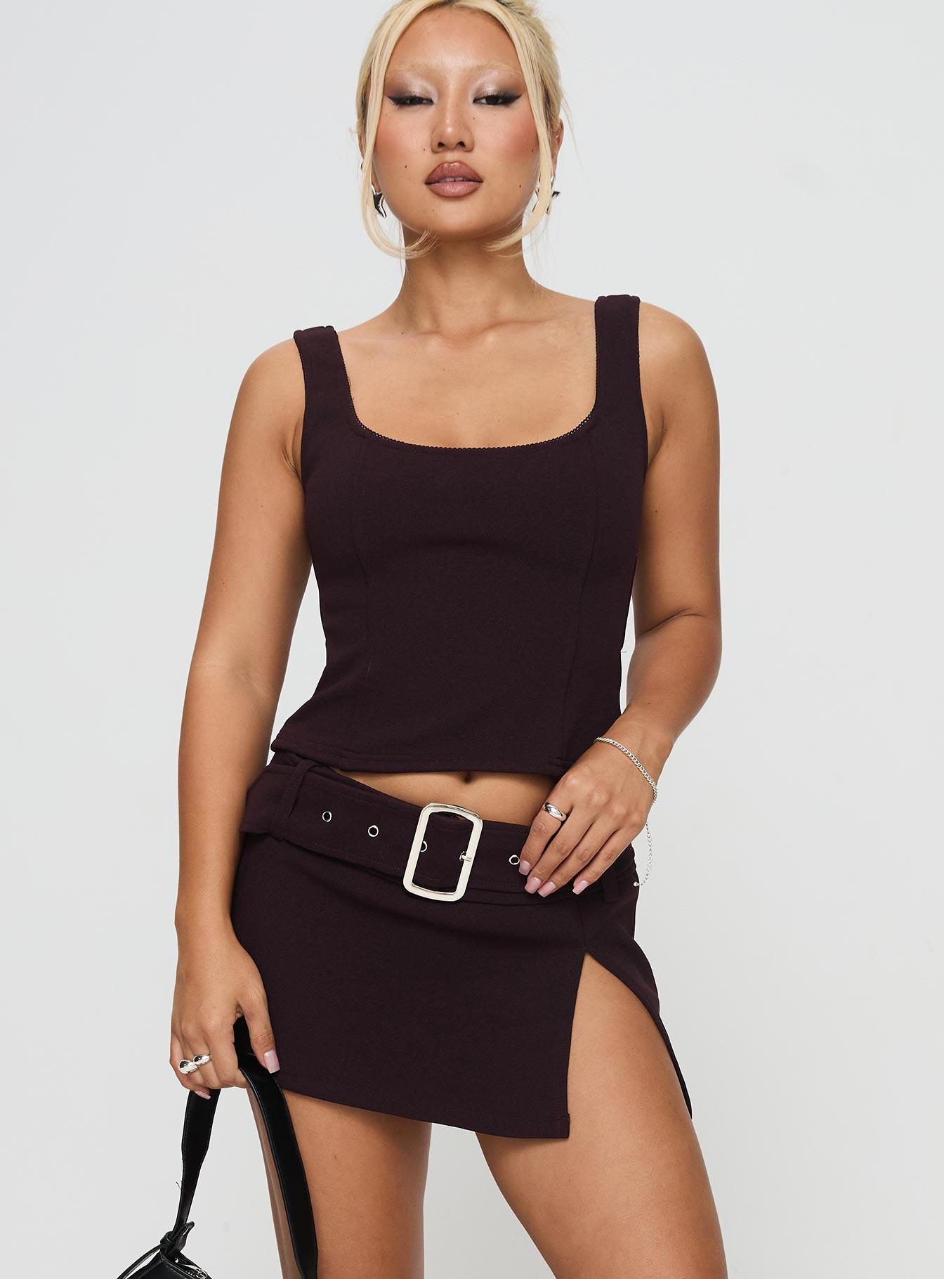 Genessa Belted Micro Mini Skirt Wine Product Image