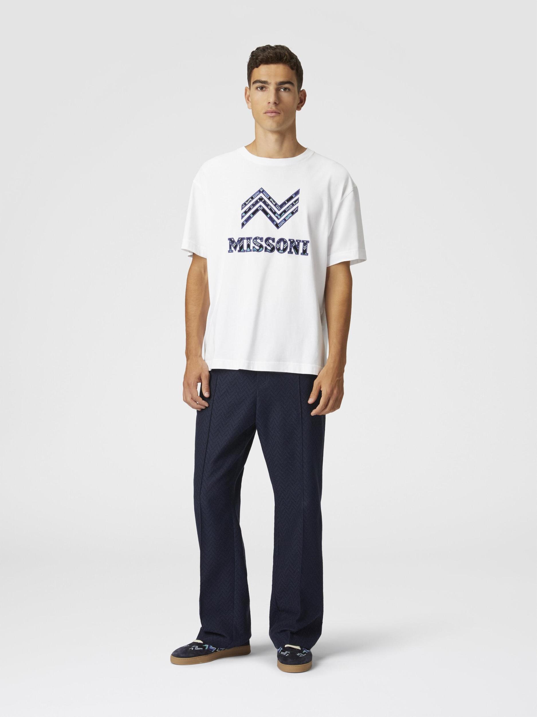 Cotton crewneck T-shirt with zigzag insert and logo lettering Product Image
