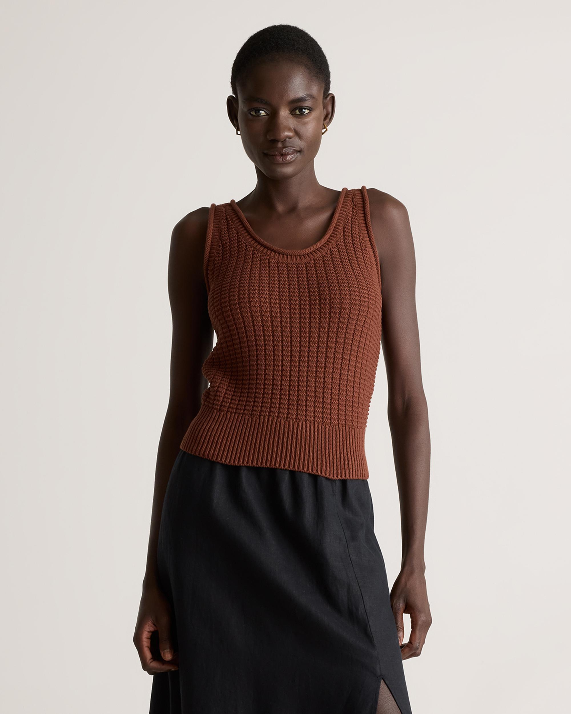 100% Organic Cotton Waffle Stitch Sweater Tank Product Image