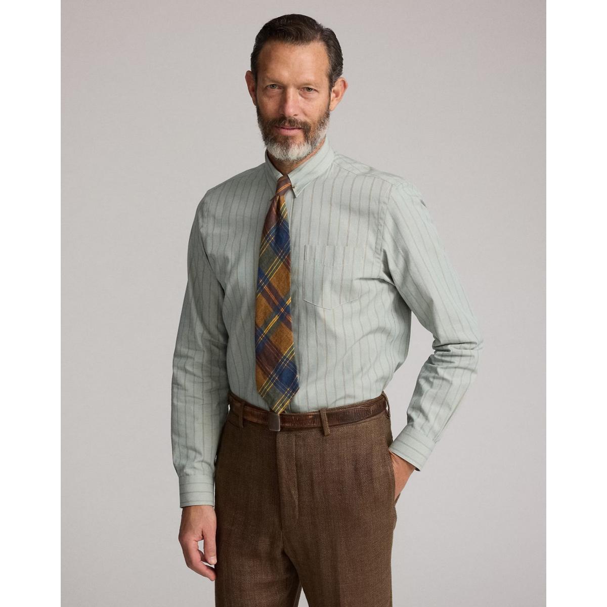 Slim Fit Striped Dobby Shirt Green Multi Product Image