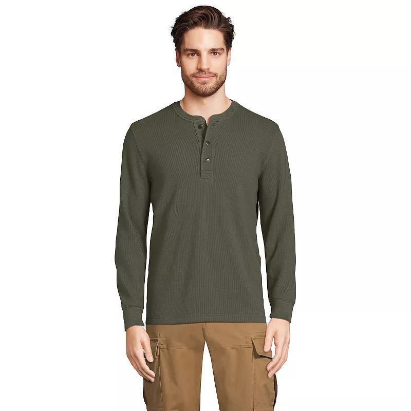 Mens Lands End Comfort-First Regular-Fit Thermal Waffle Henley Pewter Grey Product Image