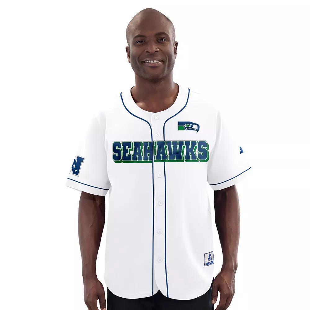 Men's Starter White Seattle Seahawks Relay Vintage Full-Button Baseball Jersey, Size: 3XL Product Image