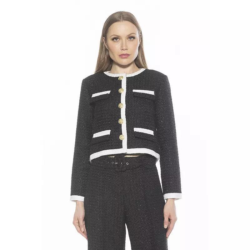 Womens ALEXIA ADMOR Rose Tweed Crewneck 3/4 Sleeve Jacket Product Image